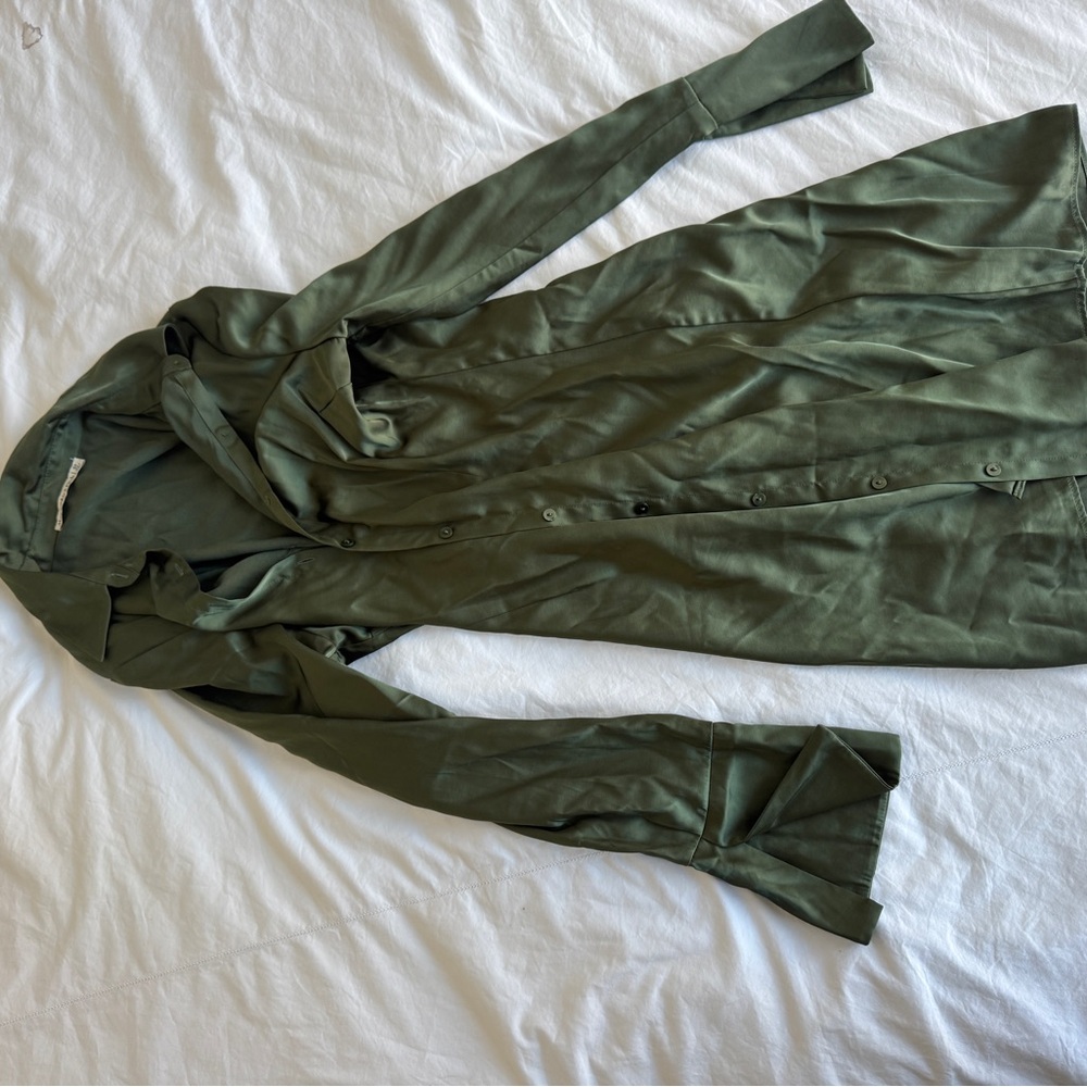 Abercrombie Olive Green satin button up dress